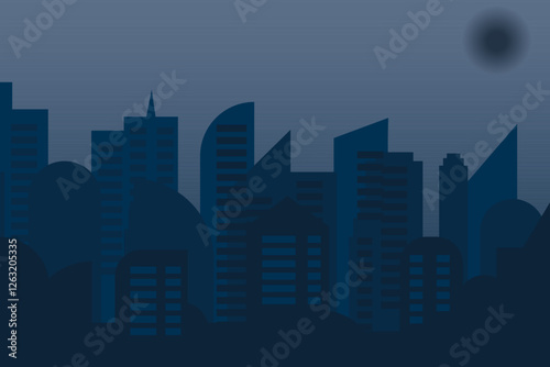 Cityscape. Vector illustration of a city, metropolis with beautiful tall buildings, skyscrapers in the background.