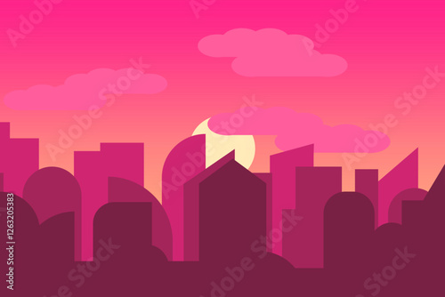 Cityscape. Vector illustration of a city, metropolis with beautiful tall buildings, skyscrapers in the background.