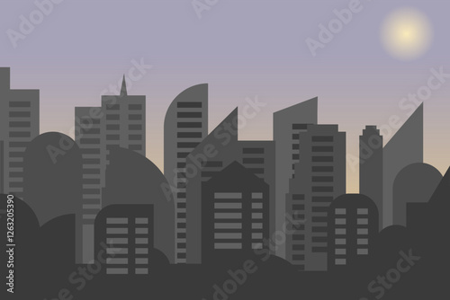 Cityscape. Vector illustration of a city, metropolis with beautiful tall buildings, skyscrapers in the background.