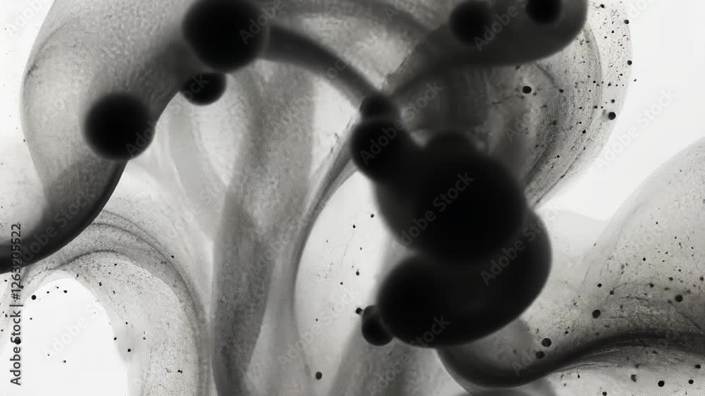 Abstract ink swirls, fluid motion, white background, design element