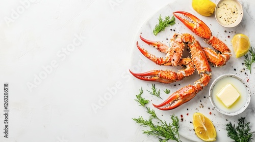 Cooked Crab Claws with Lemon and Butter on Marble Board