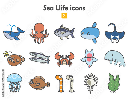海の生き物のアイコン集