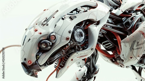 Cybernetic Beast: A close-up view of a futuristic, biomechanical creature, its intricate design revealing a blend of sleek metal and organic elements.