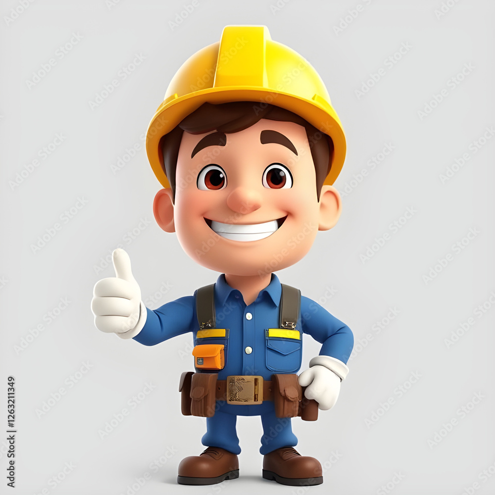 3D Cartoon Builder Character Smiling and Showing Thumbs Up 3D Cartoon Builder Character Smiling and Showing Thumbs Up