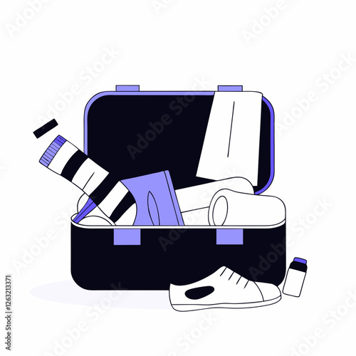 Excessive consumption Minimalist illustration of overfilled luggage with scattered items