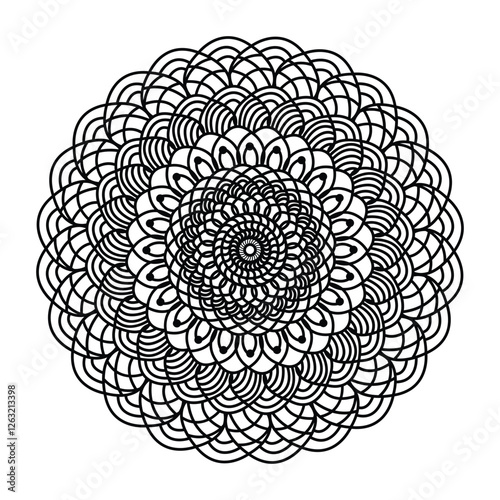 Abstract spiral simple round line art mandala