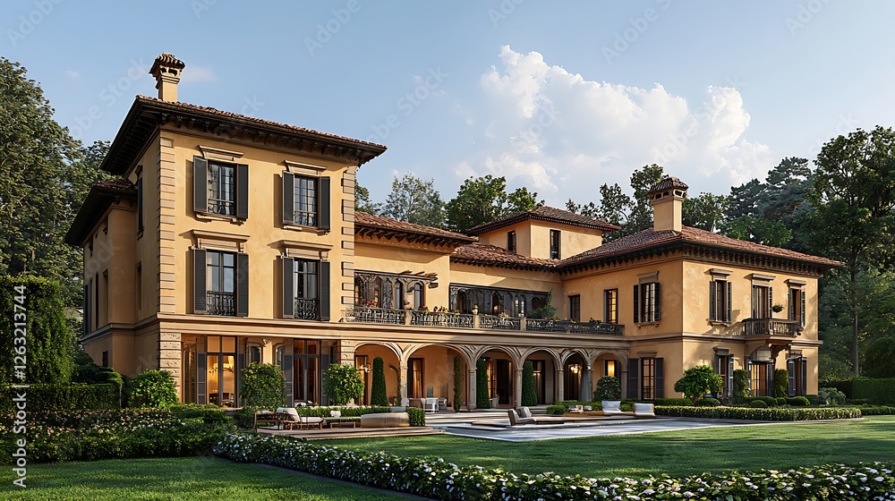 Luxurious Italian-Style Villa with Pool and Landscaped Gardens. Luxurious Italian-Style Villa with Pool and Landscaped Gardens.