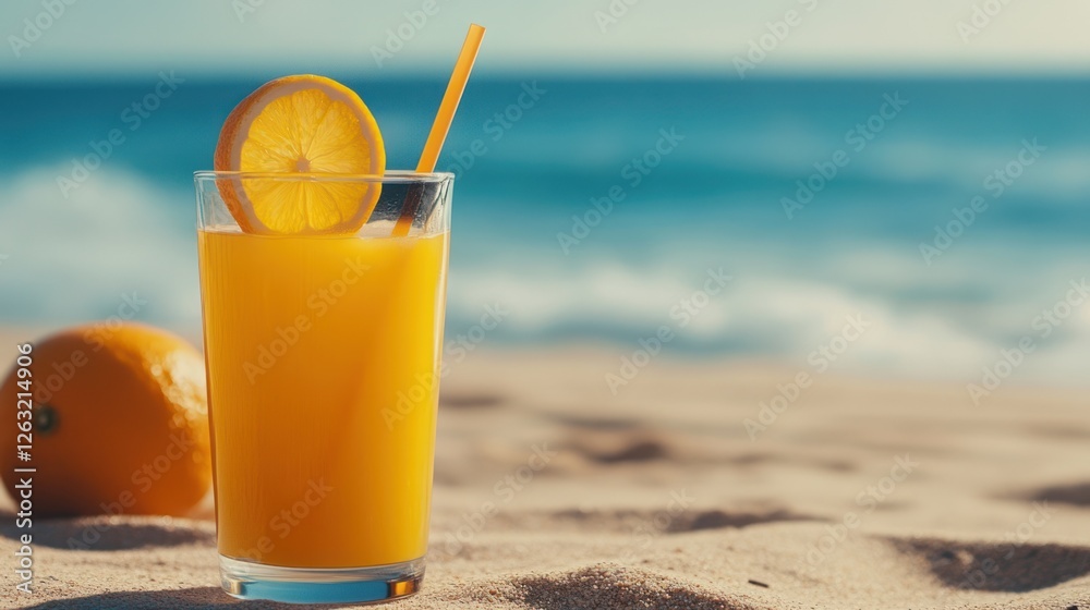 Refreshing Orange Juice on a Sunny Beach Refreshing Orange Juice on a Sunny Beach