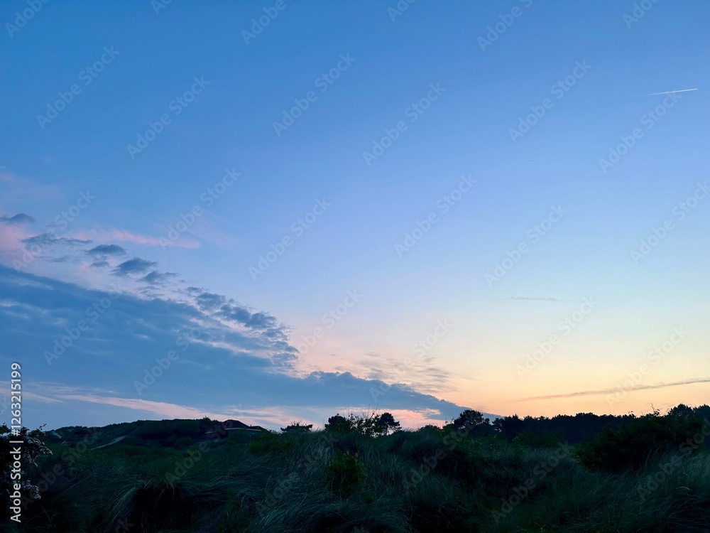 Obraz premium Twilight Sky Over Green Landscape