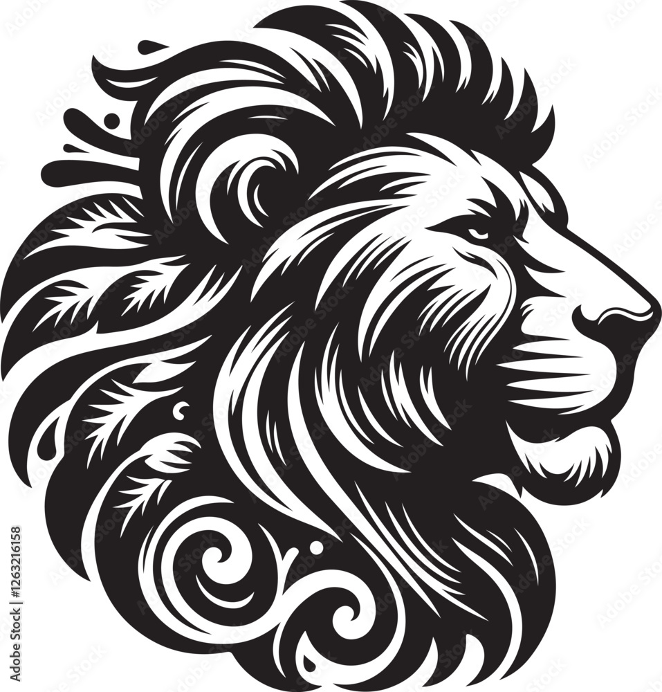 Fototapeta premium Lion head silhouette vector art illustration