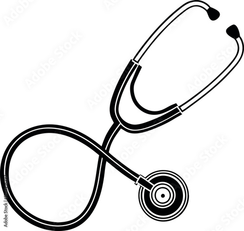 Minimalistic Black Silhouette of a Doctor's Stethoscope | Medical Equipment Vector Illustration | Hand-Drawn Healthcare Tool Artwork | Hospital, Diagnosis, and Medical Professional Design
