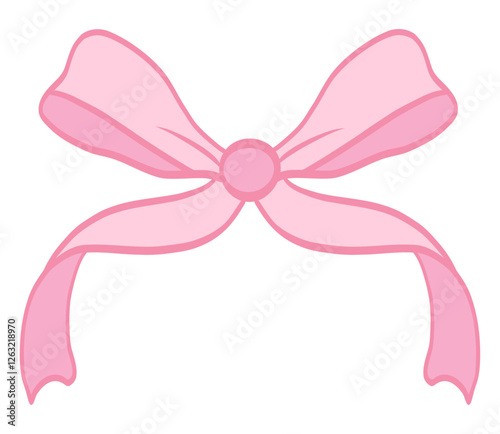 Hand drawn pink bow and ribbon isolated.