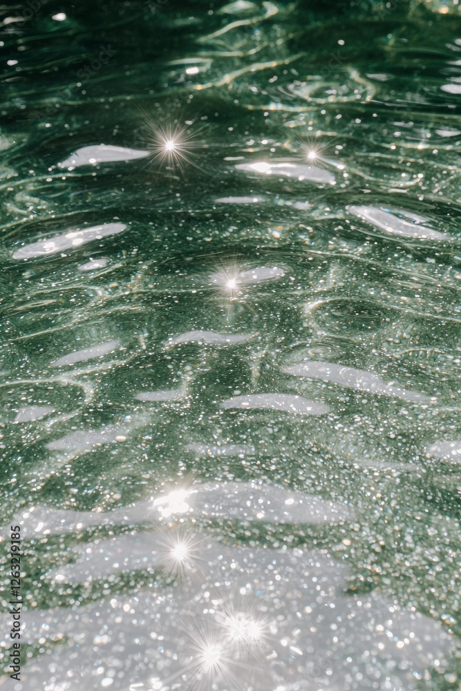 Sunlight sparkling on green water ripples creating mesmerizing patterns - aesthetic faceless content for social media instagram pinterest marketing, minimalist wallpaper background