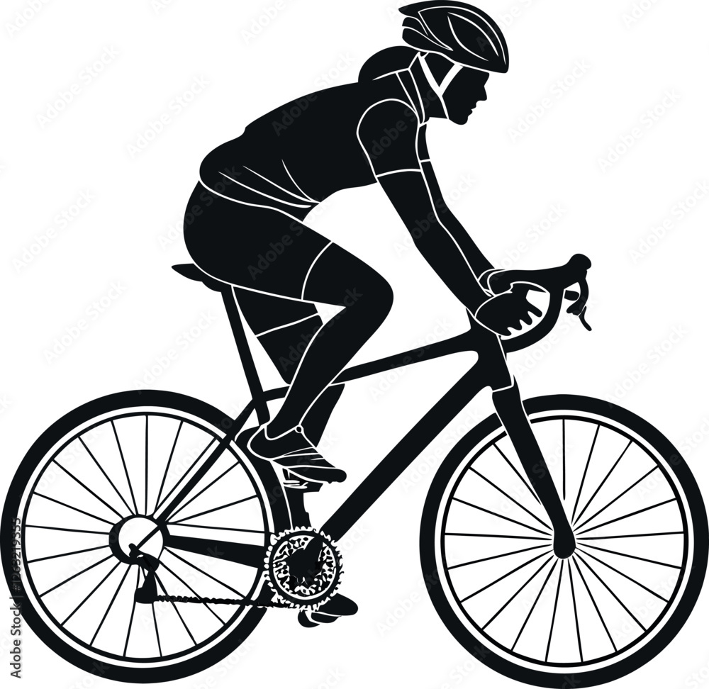Fototapeta premium Minimalistic Black Silhouette of a Person Cycling | Bicycle Ride Vector Illustration | Hand-Drawn Sports, Fitness, and Outdoor Activity Artwork | Healthy Lifestyle and Exercise Concept Design