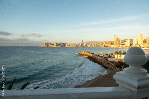 Obraz na płótnie Cala del Mal Pas at sunrise in the tourist city of Benidorm in Alicante, Spain in 2024 w salonie