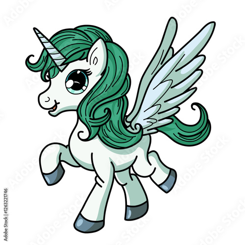 Little horse unicorn with wings cute hand-drawn vector design for children