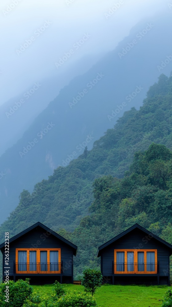 Serene mountain retreat remote location scenic landscape natural environment tranquil view peaceful concept Serene mountain retreat remote location scenic landscape natural environment tranquil view peaceful concept