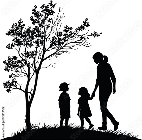 Minimalistic Black Silhouette of a Family Gathering | Spending Time Together Vector Illustration | Hand-Drawn Happy Family Bonding Artwork | Love, Togetherness, and Quality Time Concept Design