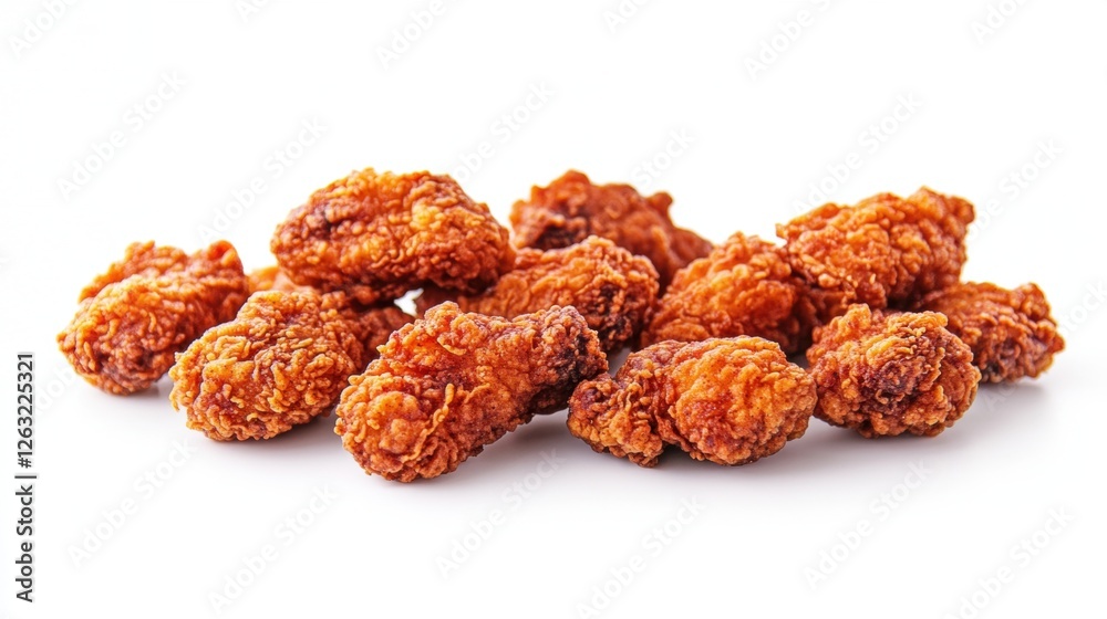 Crispy Fried Chicken Snacks Piled on a White Background Ready to Serve Crispy Fried Chicken Snacks Piled on a White Background Ready to Serve