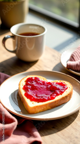 Wallpaper Mural heart-shaped toast with red fruit spread a simple breakfast scene Torontodigital.ca