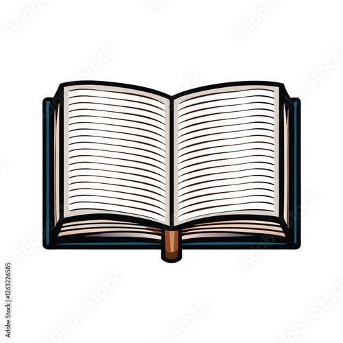 Editable stroke vector illustration of an open book with blank pages, ready for text or design elements.  Perfect for educational or literary projects.
