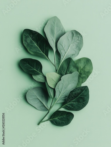 Fresh spinach leaves arranged on a green background. A concept of healthy eating, organic food, and a plant-based diet. Natural ingredients for preparing nutritious meals.
