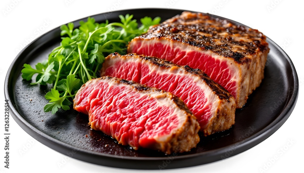 Grilled Beef Steak Slices on Plate with Parsley Garnish Food Photography Grilled Beef Steak Slices on Plate with Parsley Garnish Food Photography