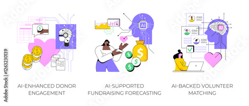 AI for Nonprofit Organizations abstract concept vector illustrations.