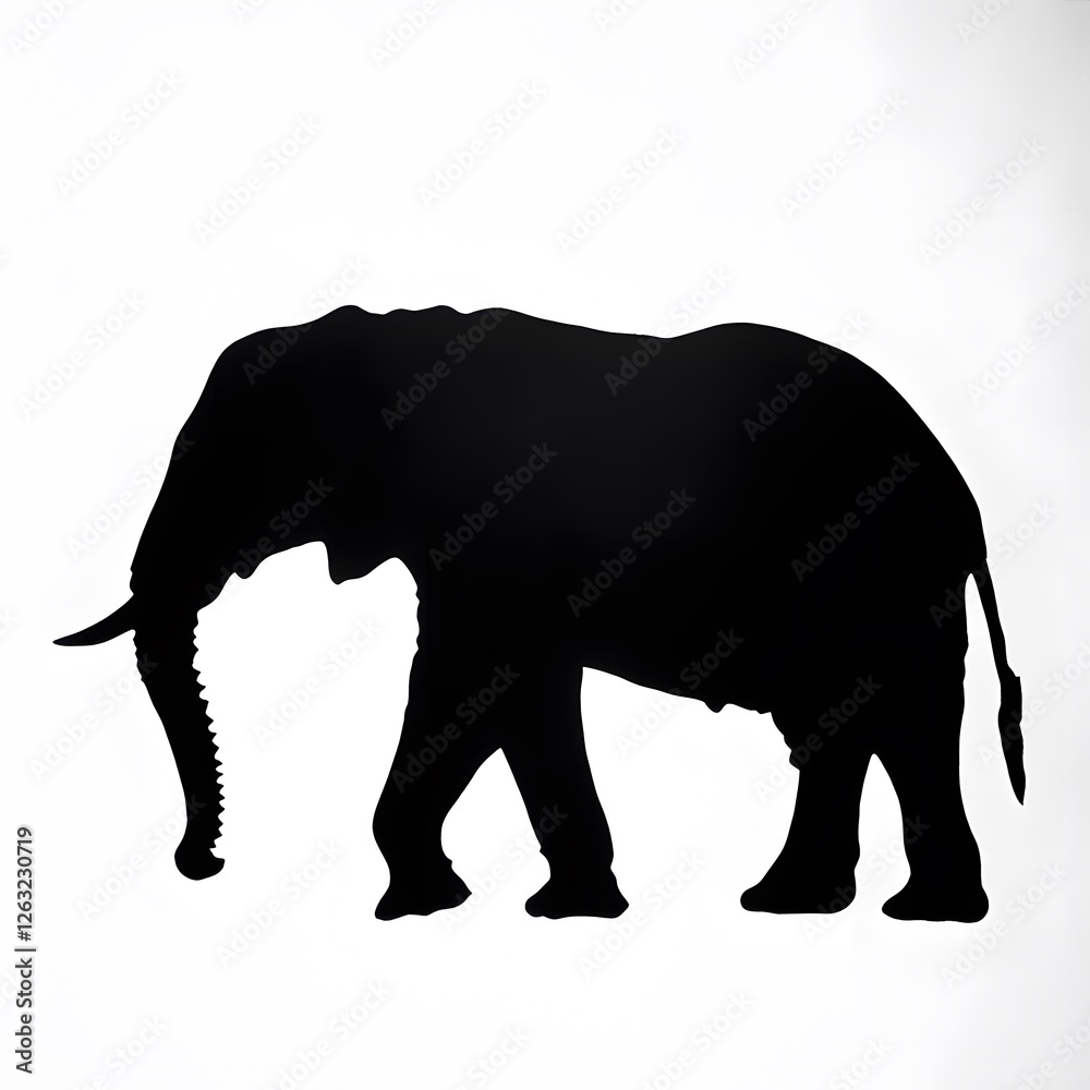Fototapeta premium African Elephant Silhouette: A majestic African elephant depicted in a striking black silhouette, conveying strength, wisdom, and the untamed spirit of the African savanna. 
