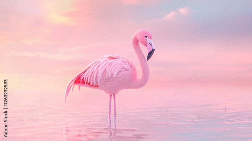 Fototapeta premium Dainty Chibi Flamingo with Heart Beak