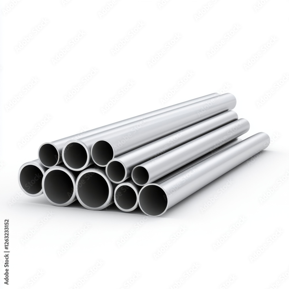 Fototapeta premium Modern White Pipes Stacked on a Clean Background for Industrial or Construction Use in Stock Photography