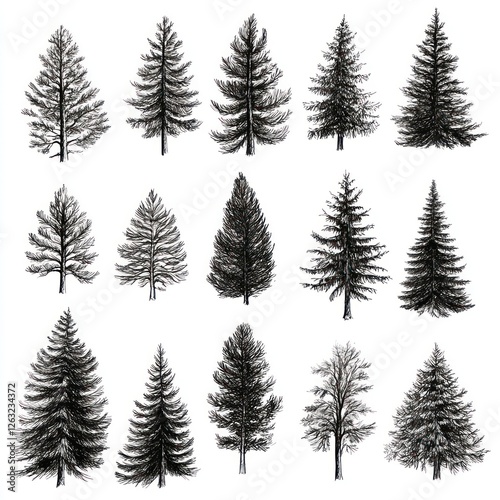 Hand Drawn Collection Of Various Evergreen Tree Silhouettes