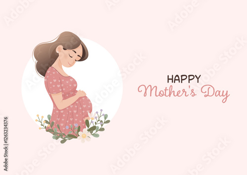 Postcard, banner, poster Mother's Day, pregnant woman hugging her belly