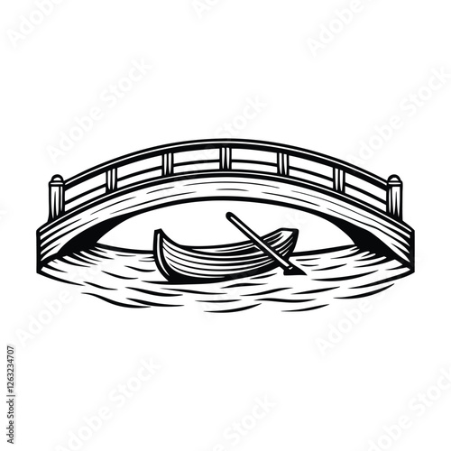 Create an editable stroke vector graphic of a canoe gracefully gliding on calm water beneath a vibrant sunset.  Include realistic water reflections.