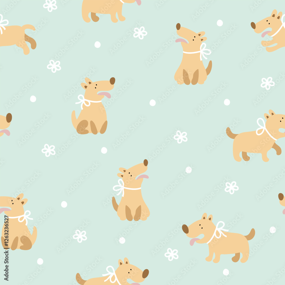 Naklejka premium Seamless cartoon cheerful dogs with bow