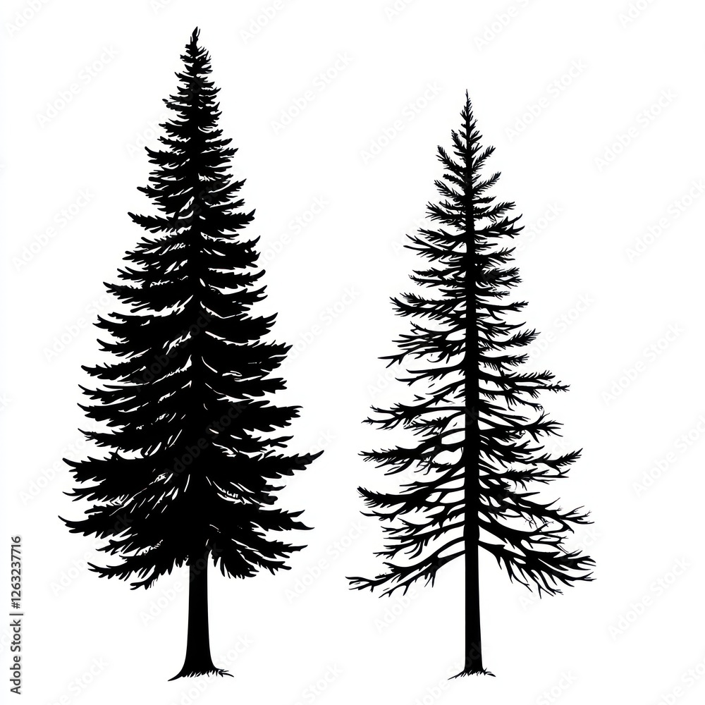 Obraz premium Two Silhouettes Of Tall Evergreen Trees