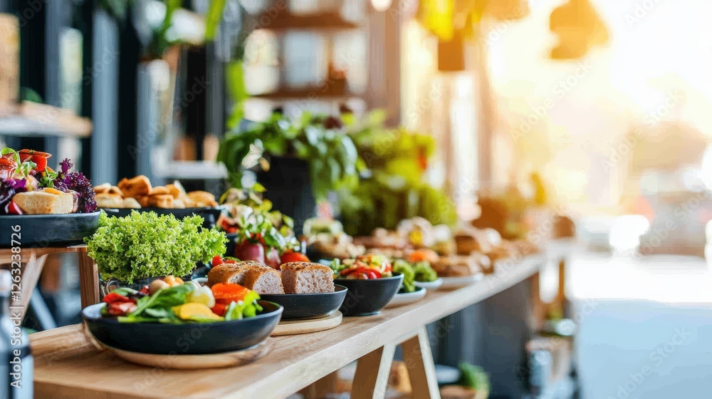 Diverse buffet spread featuring a variety of food options on a table for a gathering or event