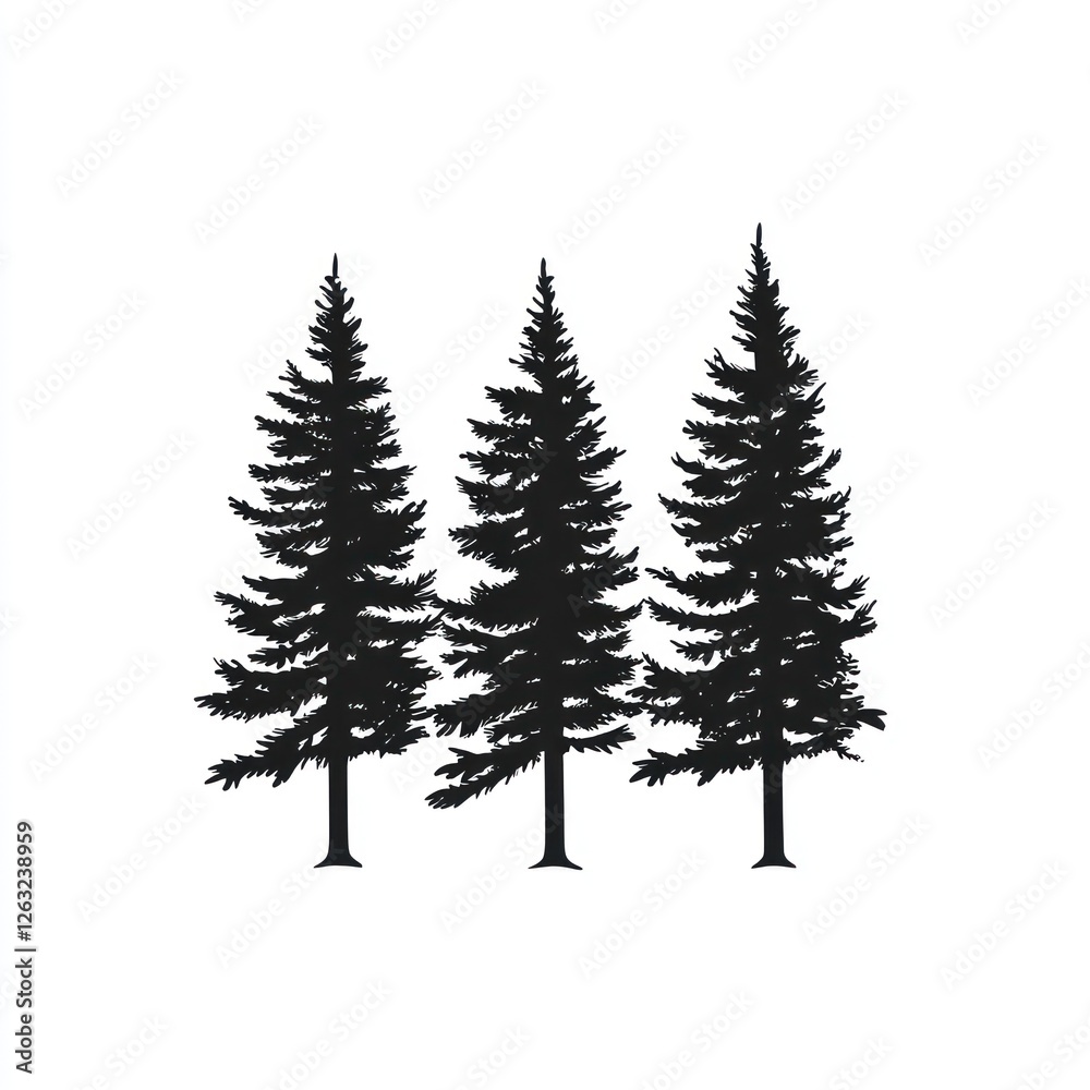Fototapeta premium Three Silhouettes of Evergreen Trees Stand Tall