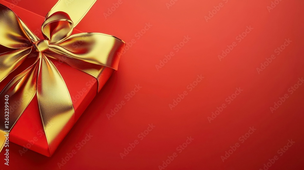 Elegant Red Gift with Gold Ribbon and Bow Presentation Elegant Red Gift with Gold Ribbon and Bow Presentation