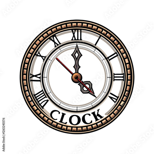 Create an editable stroke vector graphic of an analog clock displaying Roman numerals.  The design should be clean and easily scalable.