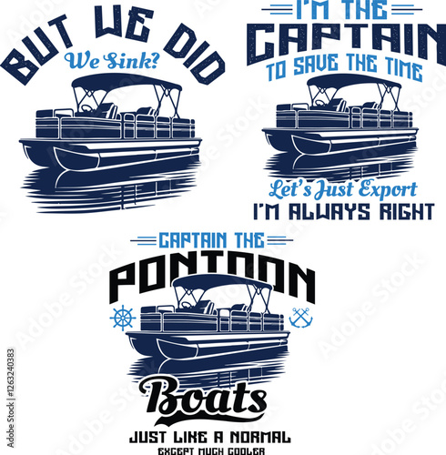 Set of pontoon boats logo template is white background. Vector illustration eps 10.