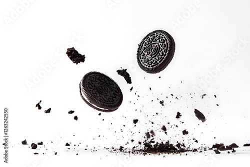 Delicious Chocolate Oreo Cookies Crumbling in Mid-Air