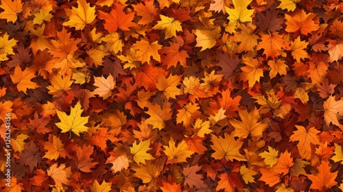 Large pile of autumn leaves with colorful fall foliage in a natural background scene