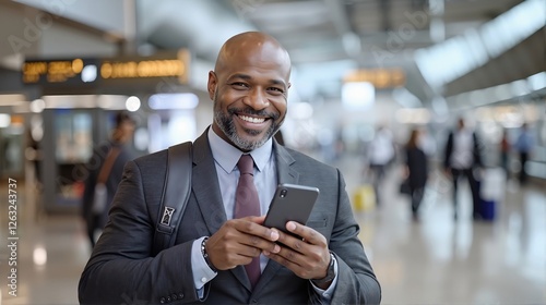 A confident businessman using his smartphone on his way to work.