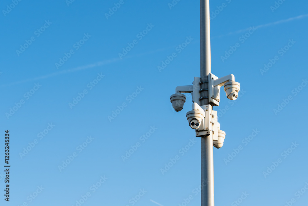 Security Cameras Installed In City On Metal Pole Security Cameras Installed In City On Metal Pole