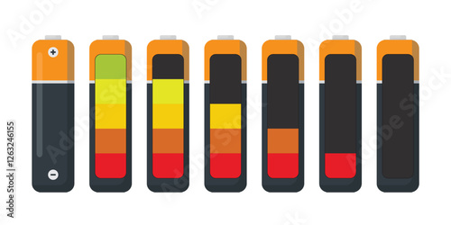 Alkaline battery set icon in flat style. Battery charge design isolated on white background. Power level battery indicator. Accumulator recharge sign business concept.