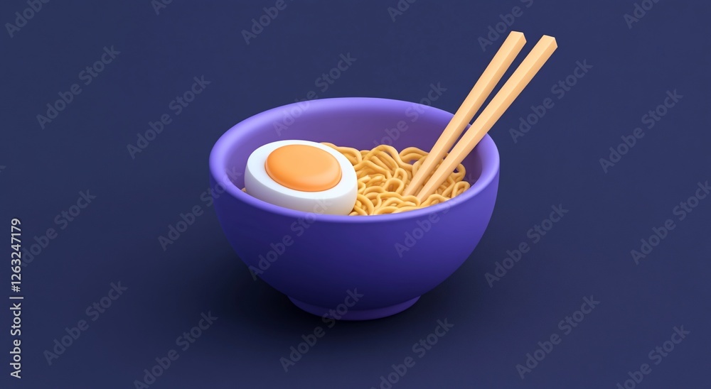 3D render of a bowl of noodles with an egg and chopsticks. (1) 3D render of a bowl of noodles with an egg and chopsticks. (1)
