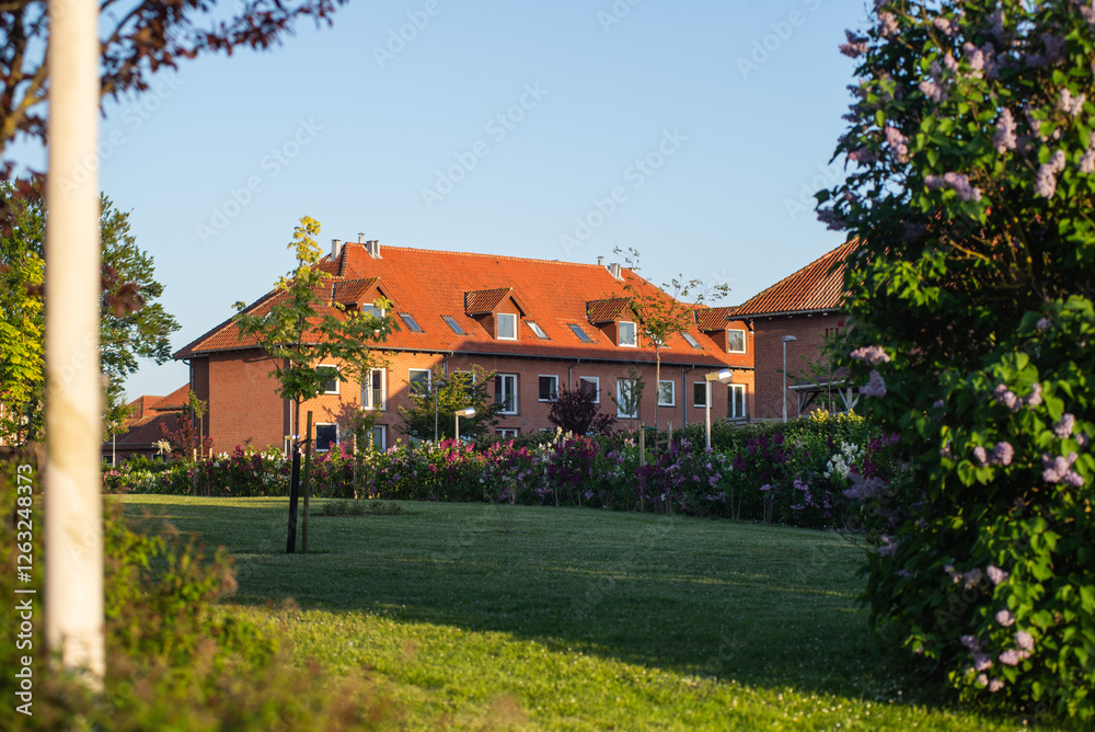 beautiful Danish apartment building with a large green garden beautiful Danish apartment building with a large green garden