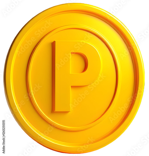 p가 써져있는 노란색 동전(a yellow coin with p written on it) photo