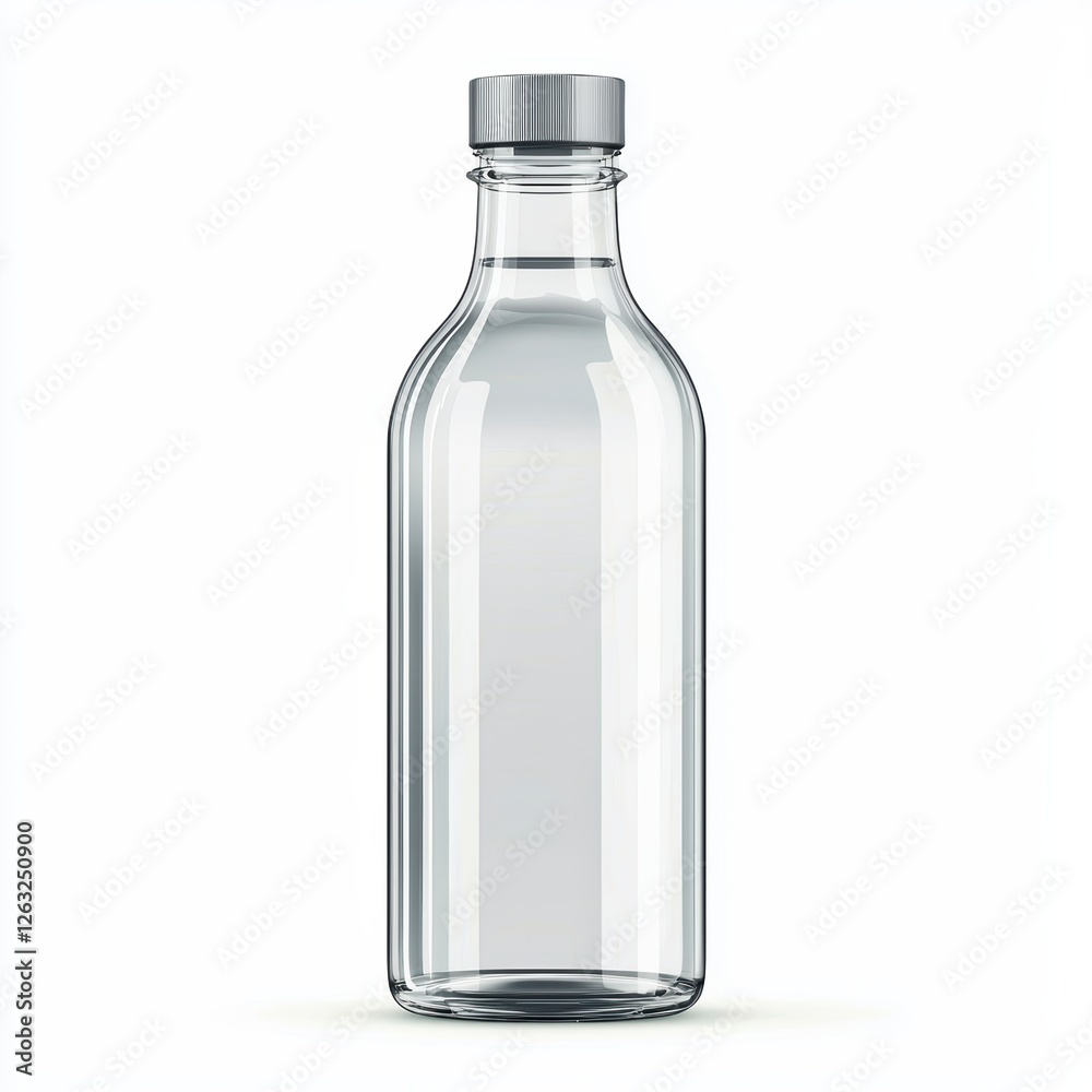 Glass water bottle with a minimalist design on a white background Glass water bottle with a minimalist design on a white background